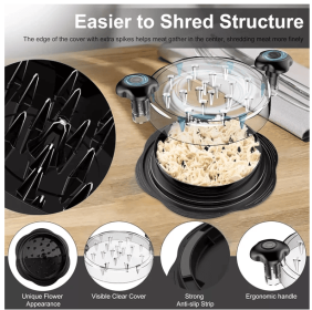 Large Chicken Shredder Tool Twist Meat Shredding Grinder Handles Non-Slip No BPA (Color: black)