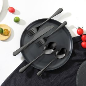 30-Piece Silverware Set Stainless Steel Cutlery Flatware Utensil Kitchen for 6 (Color: black)