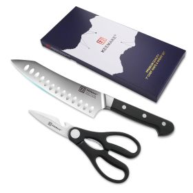 2Pcs Chef Knife Set Stainless Steel Kitchen Shears Scissor Cutlery Slicing Gift (Color: black)