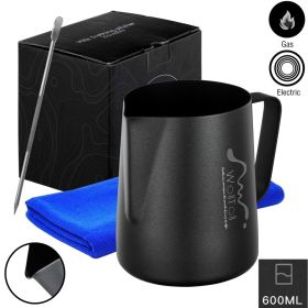 Milk Frothing Jar, Stainless Steel Creamer Nonstick Coated Frothing Jar 12oz-600ml, Matte (Color: black)